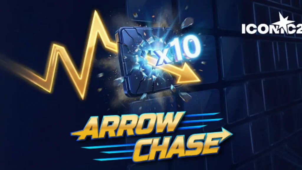 Interface visual do jogo Arrow Chase com grid de multiplicadores e seta em movimento.